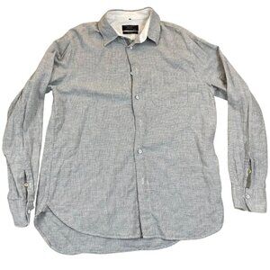 Rag & Bone Mens Button Up Shirt Classic Fit Medium Gray Herringbone Long Sleeves